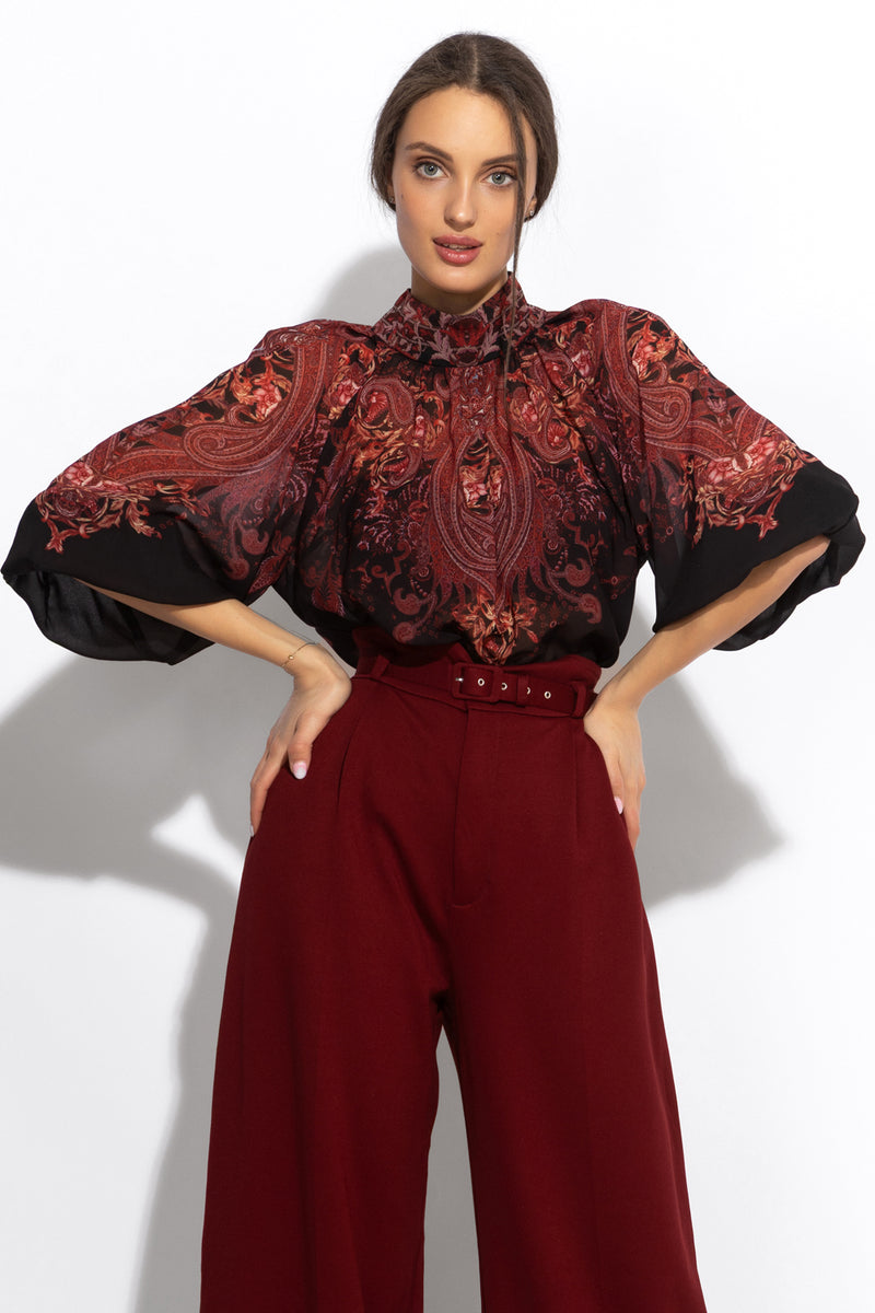 SHIRT WITH STATEMENT SLEEVES - PAISLEY DARK JIORO РИЗА С БОГАТИ РЪКАВИ - PAISLEY DARK JIORO