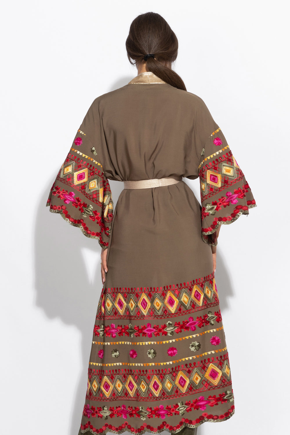 VISCOSE KIMONO IN KHAKI COLOR - ESSENTIALS