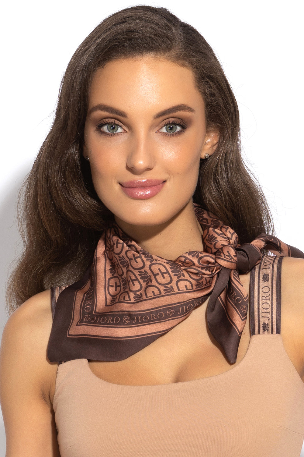 SQUARE VISCOSE HEADSCARF - MOCHA MOUSSE LOGO