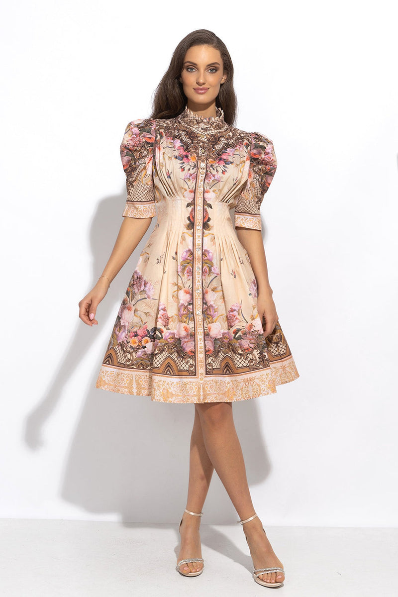 POPLIN DRESS WITH PUFF SLEEVES - BAROQUE FLOWERS JIORO РОКЛЯ С БУФАН РЪКАВ ОТ ПОПЛИН - BAROQUE FLOWERS JIORO