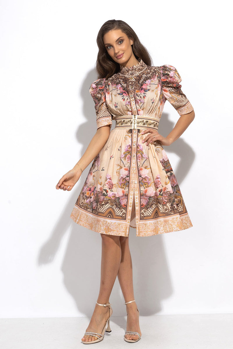 POPLIN DRESS WITH PUFF SLEEVES - BAROQUE FLOWERS JIORO РОКЛЯ С БУФАН РЪКАВ ОТ ПОПЛИН - BAROQUE FLOWERS JIORO