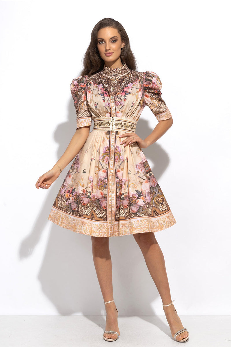 POPLIN DRESS WITH PUFF SLEEVES - BAROQUE FLOWERS