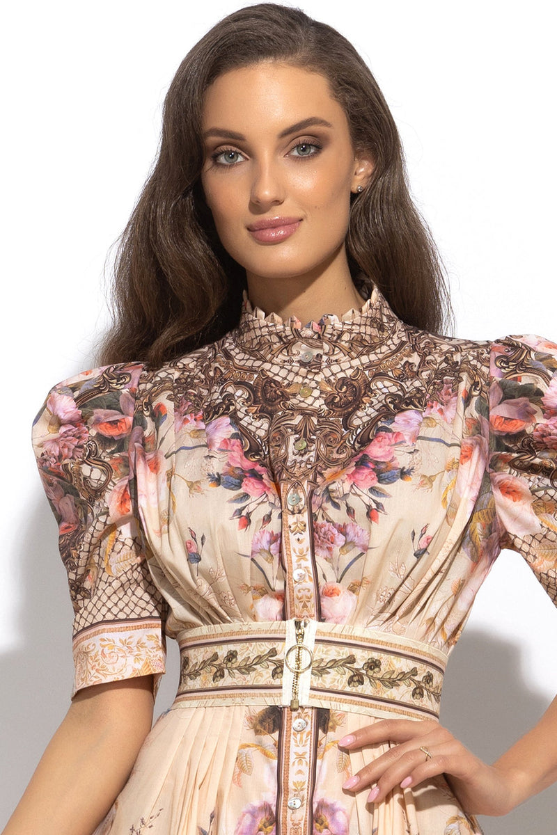 POPLIN DRESS WITH PUFF SLEEVES - BAROQUE FLOWERS