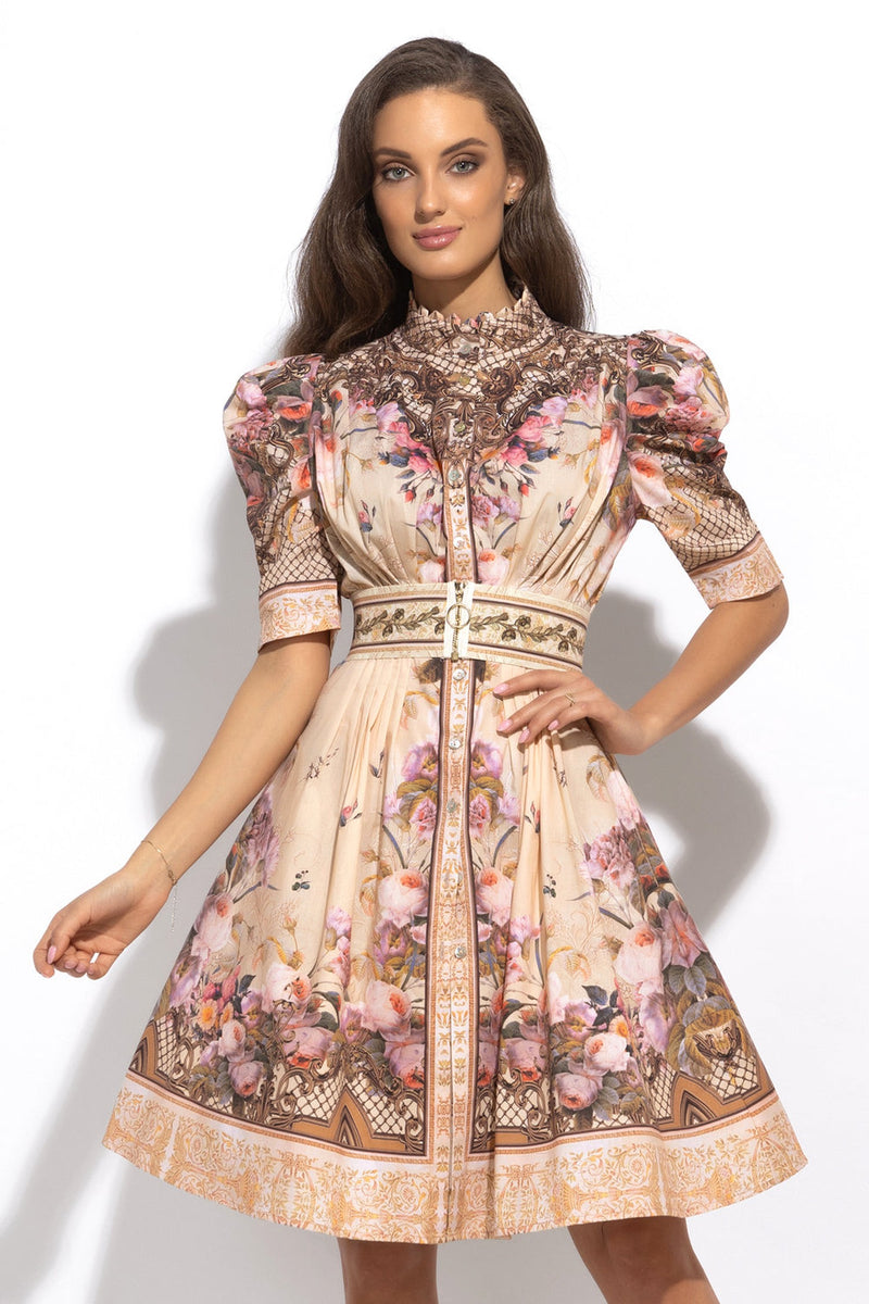 POPLIN DRESS WITH PUFF SLEEVES - BAROQUE FLOWERS JIORO РОКЛЯ С БУФАН РЪКАВ ОТ ПОПЛИН - BAROQUE FLOWERS JIORO