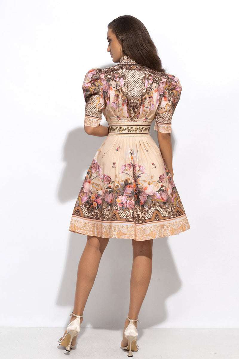 POPLIN DRESS WITH PUFF SLEEVES - BAROQUE FLOWERS