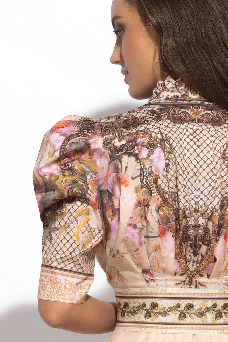 POPLIN DRESS WITH PUFF SLEEVES - BAROQUE FLOWERS
