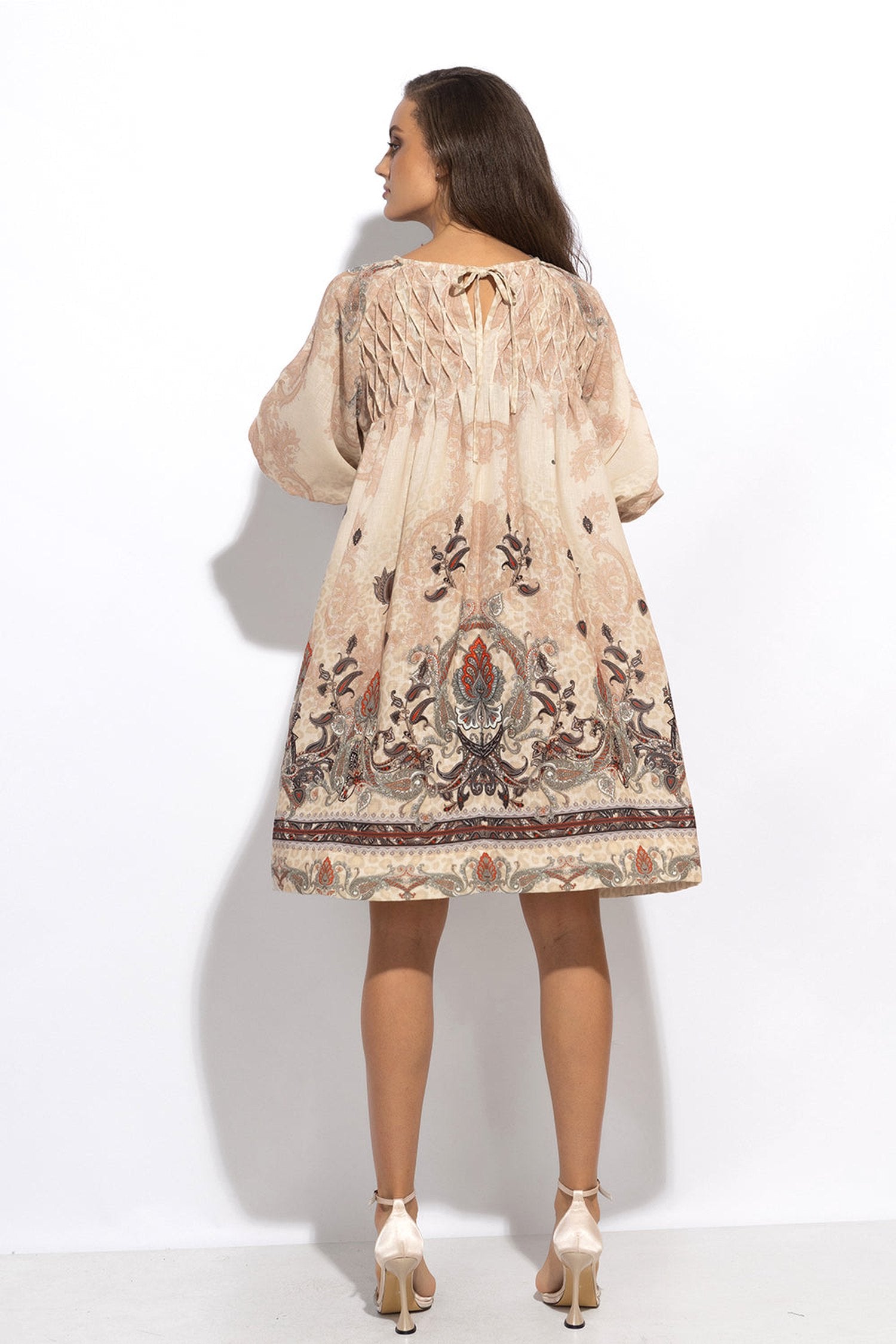 РОКЛЯ С РОЗЕТКА ОТ ЛЕН ВИСКОЗА - PAISLEY BEIGE
