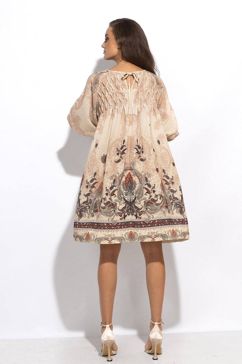 LINEN-LIKE BOHO DRESS – PAISLEY BEIGE