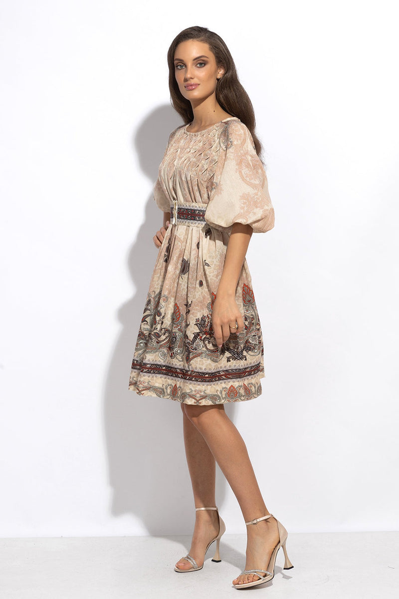 LINEN-LIKE BOHO DRESS – PAISLEY BEIGE