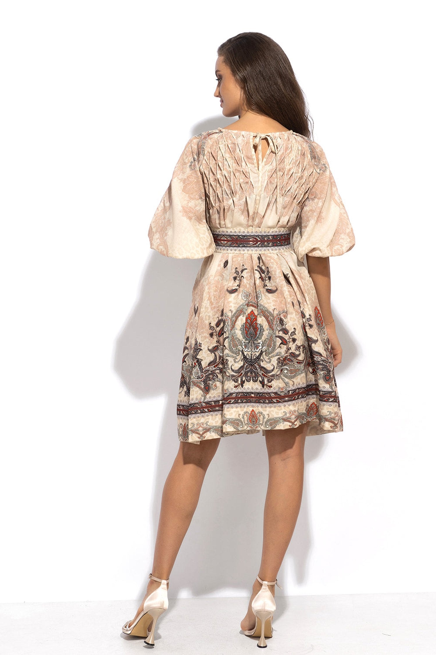 РОКЛЯ С РОЗЕТКА ОТ ЛЕН ВИСКОЗА - PAISLEY BEIGE