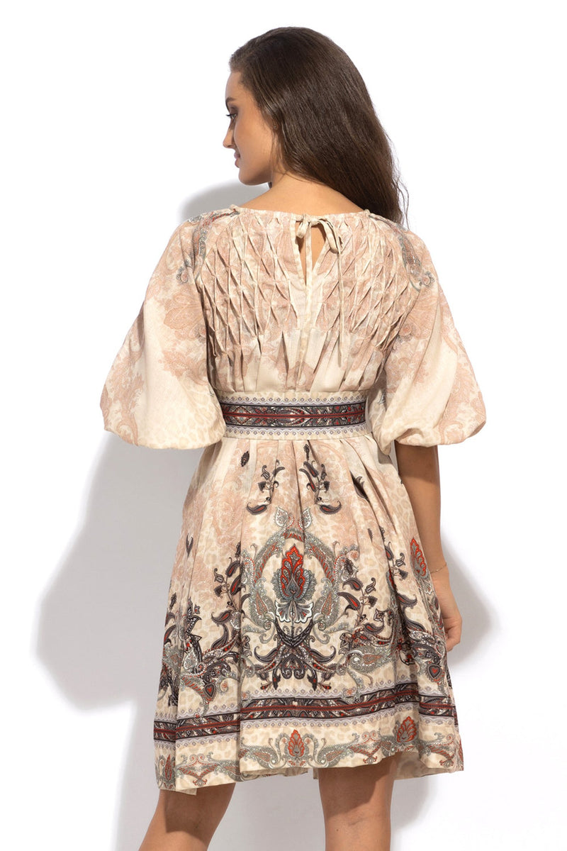 LINEN-LIKE BOHO DRESS – PAISLEY BEIGE