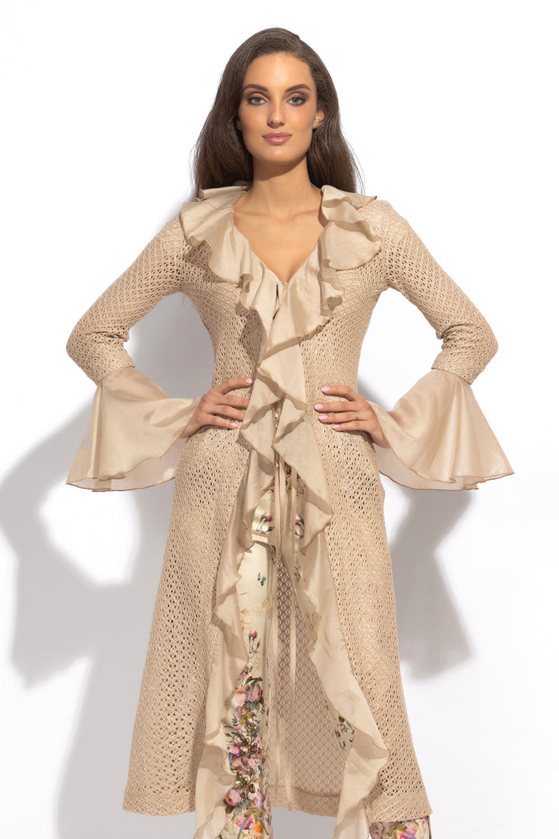 COTTON MESH CARDIGAN WITH RUFFLES - ESSENTIALS JIORO ПАМУЧНА МРЕЖЕСТА ЖИЛЕТКА С КЪДРИ - ESSENTIALS JIORO