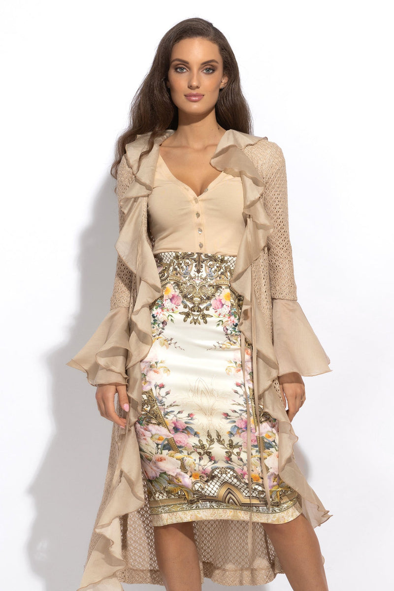 COTTON MESH CARDIGAN WITH RUFFLES - ESSENTIALS JIORO ПАМУЧНА МРЕЖЕСТА ЖИЛЕТКА С КЪДРИ - ESSENTIALS JIORO