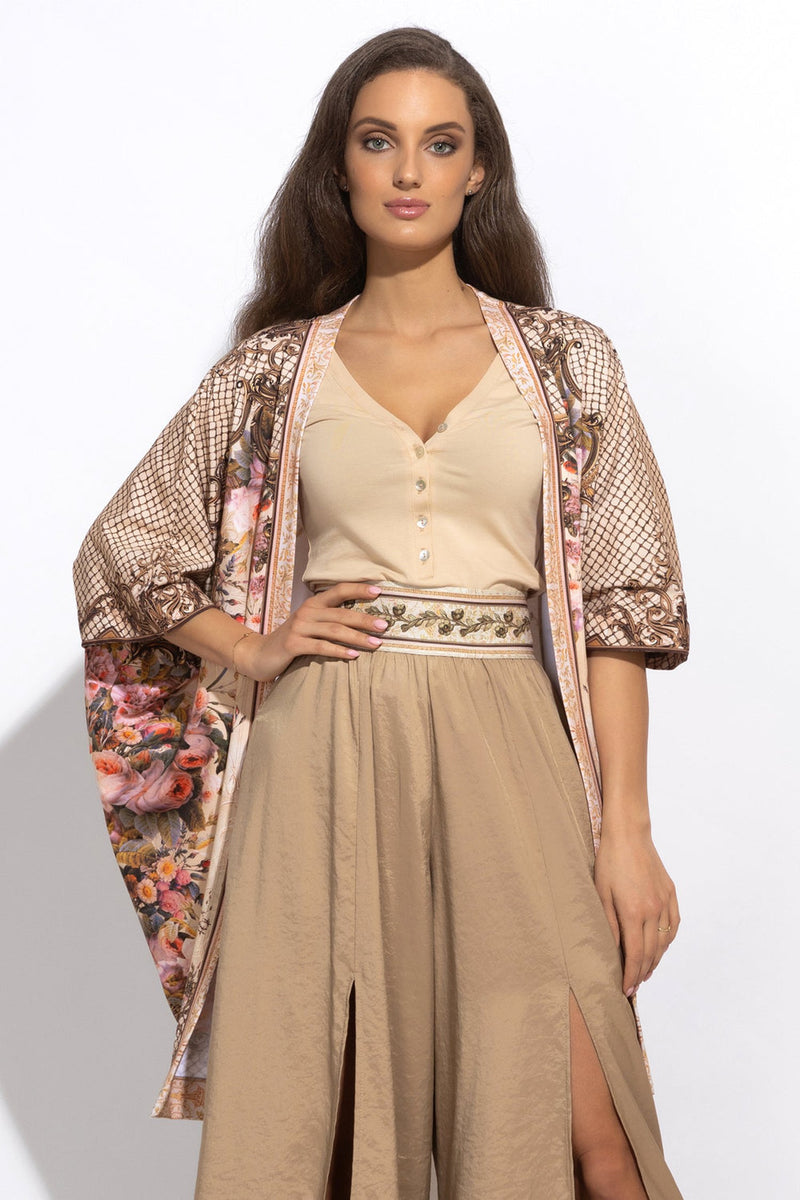 COTTON BUTTONED T-SHIRT WITH SHOULDER FLOWER - ESSENTIALS