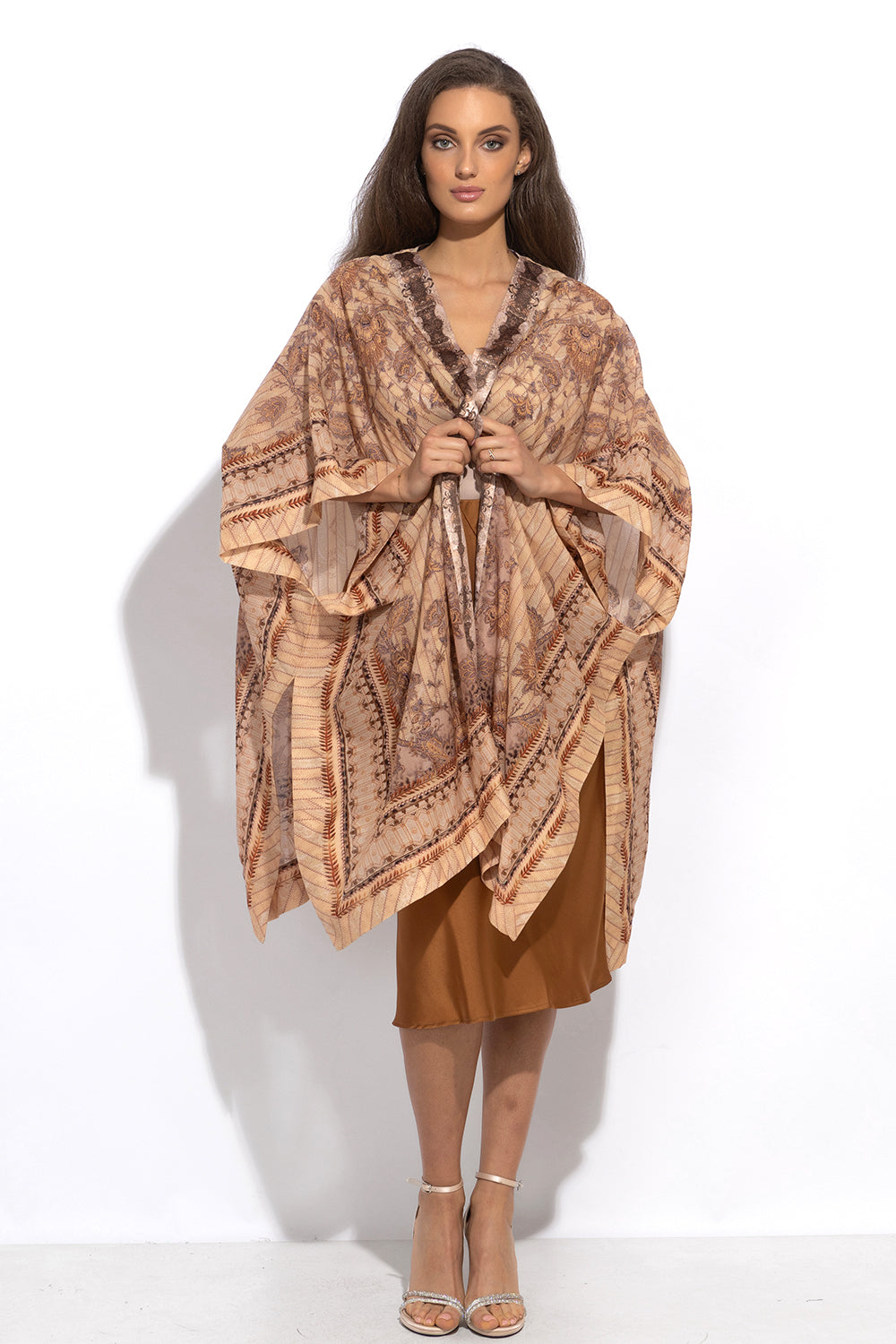 SILK KIMONO DRESS - LEO BEIGE