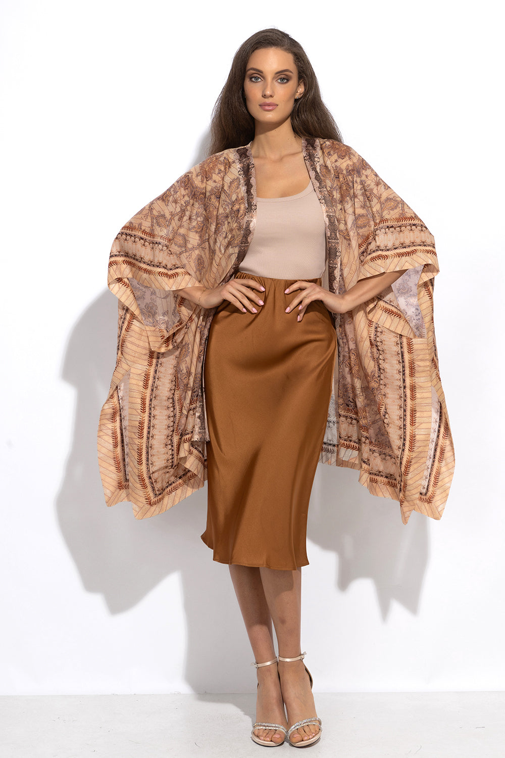 SILK KIMONO DRESS - LEO BEIGE