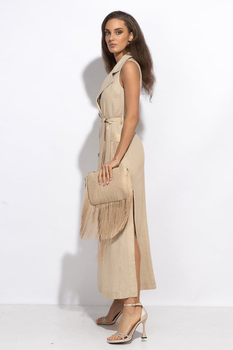 CLUTCH IN GOLDEN LINEN - ESSENTIALS