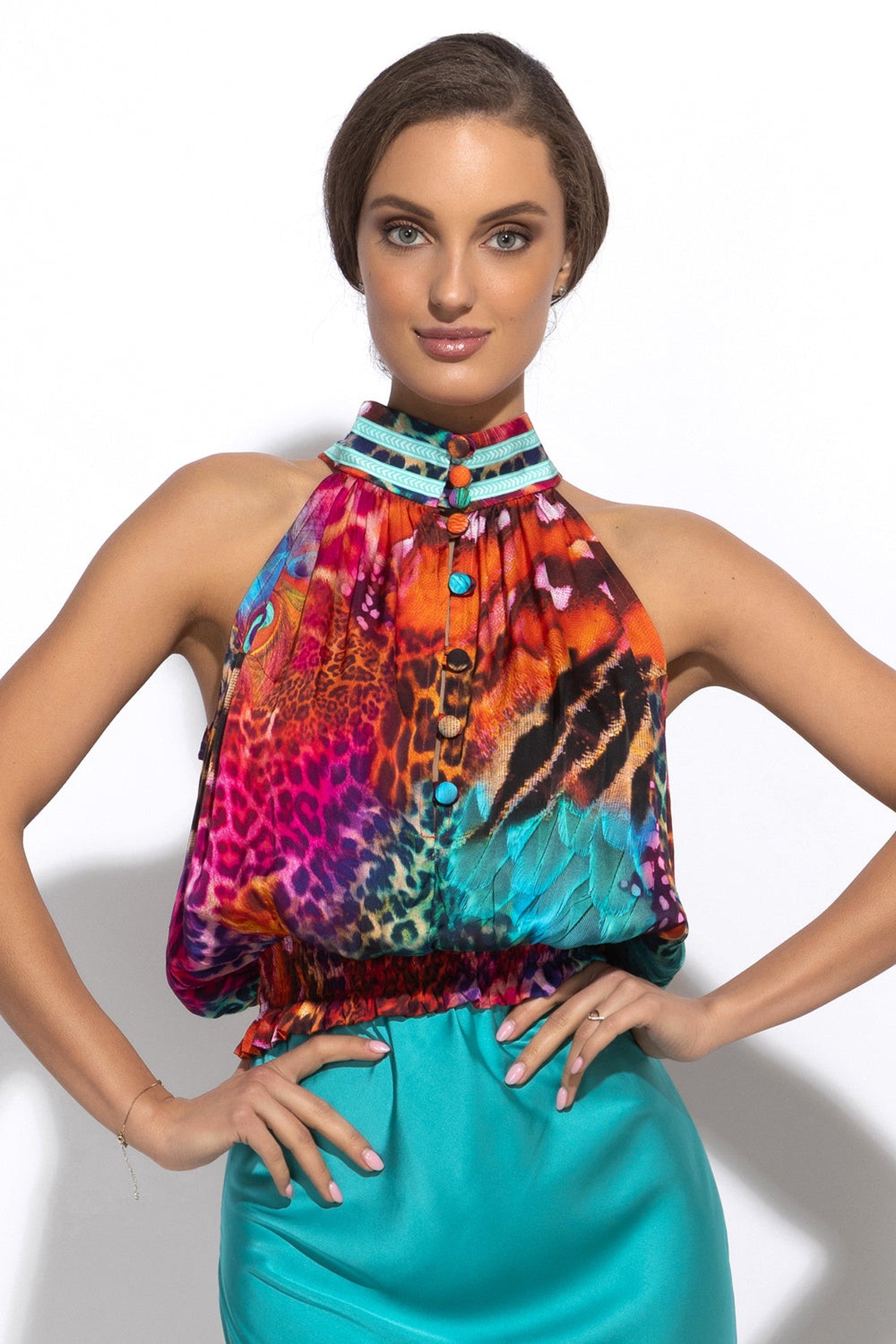 VISCOSE SATIN CROP TOP - LEO NEON WILD
