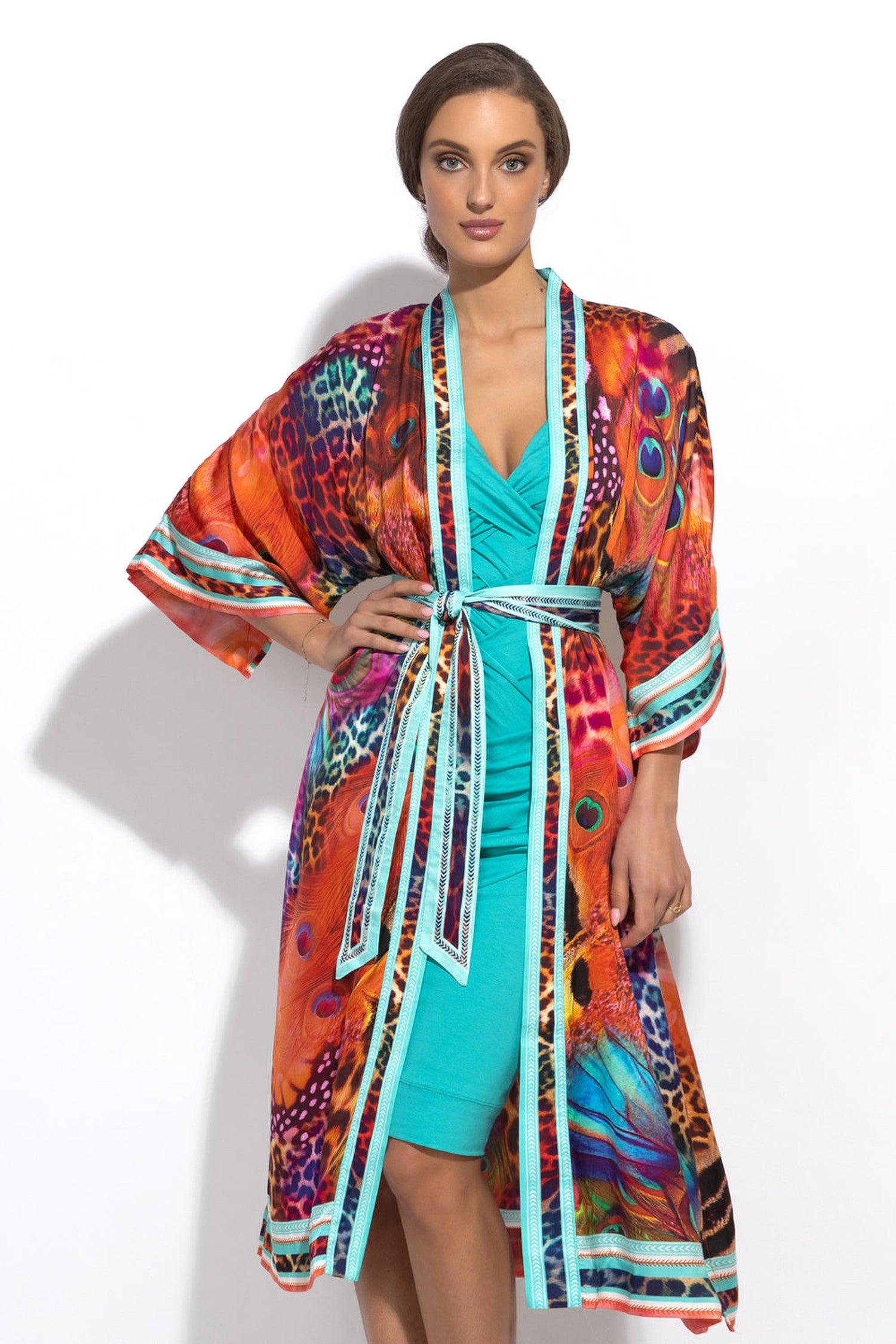 SATIN VISCOSE KIMONO - LEO NEON WILD