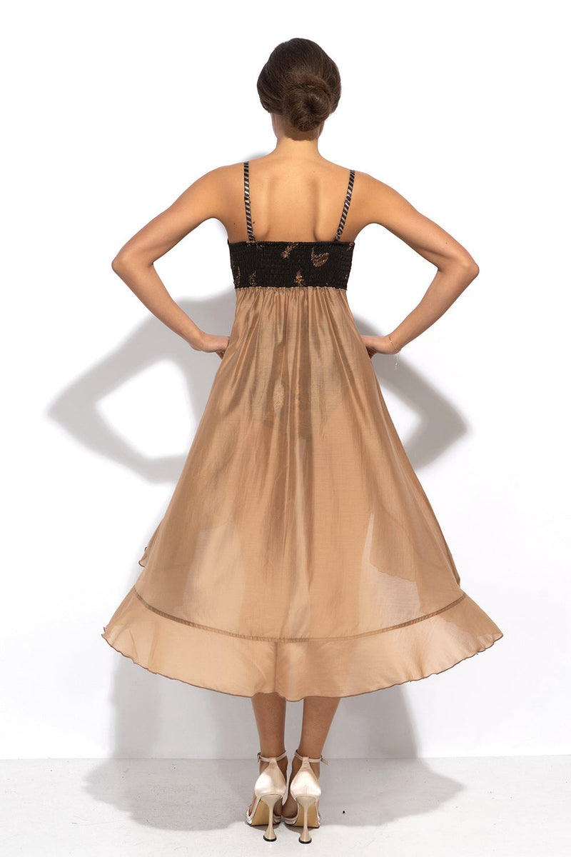 LYOCELl AND VISCOSE LONG RUFFLED TUNIC - GOLDEN STRIPES JIORO ДЪЛГА ТУНИКА С ВОЛАНИ ОТ ЛИОСЕЛ И ВИСКОЗА - GOLDEN STRIPES JIORO