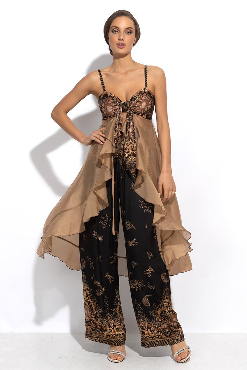 LYOCELl AND VISCOSE LONG RUFFLED TUNIC - GOLDEN STRIPES JIORO ДЪЛГА ТУНИКА С ВОЛАНИ ОТ ЛИОСЕЛ И ВИСКОЗА - GOLDEN STRIPES JIORO