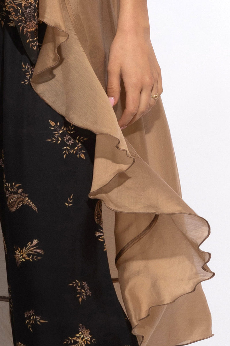 LYOCELl AND VISCOSE LONG RUFFLED TUNIC - GOLDEN STRIPES JIORO ДЪЛГА ТУНИКА С ВОЛАНИ ОТ ЛИОСЕЛ И ВИСКОЗА - GOLDEN STRIPES JIORO