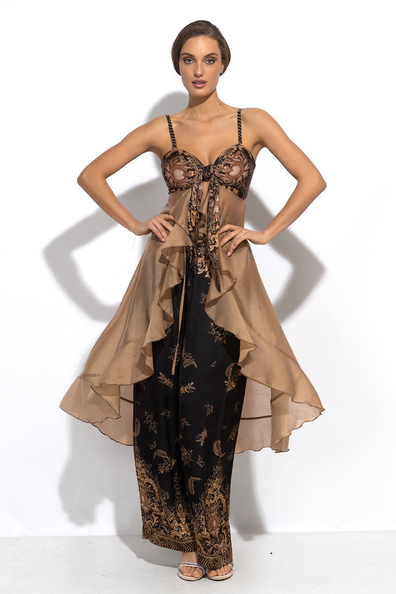 LYOCELl AND VISCOSE LONG RUFFLED TUNIC - GOLDEN STRIPES JIORO ДЪЛГА ТУНИКА С ВОЛАНИ ОТ ЛИОСЕЛ И ВИСКОЗА - GOLDEN STRIPES JIORO