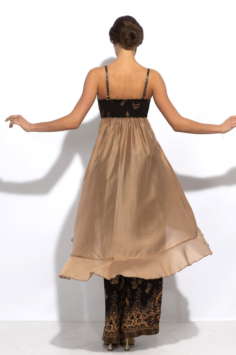 LYOCELl AND VISCOSE LONG RUFFLED TUNIC - GOLDEN STRIPES JIORO ДЪЛГА ТУНИКА С ВОЛАНИ ОТ ЛИОСЕЛ И ВИСКОЗА - GOLDEN STRIPES JIORO