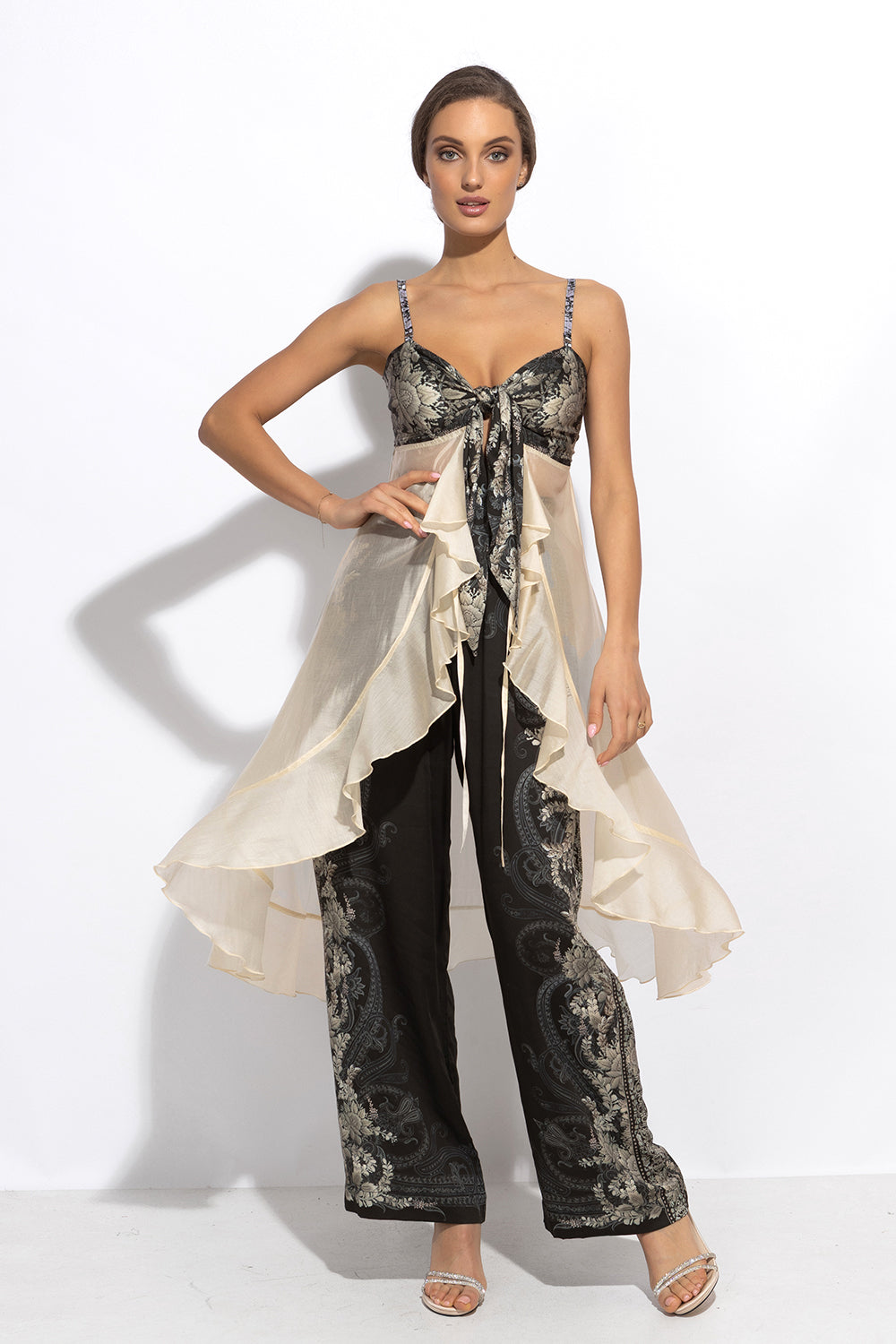 LYOCELl AND VISCOSE LONG RUFFLED TUNIC - FROZEN LOTUS