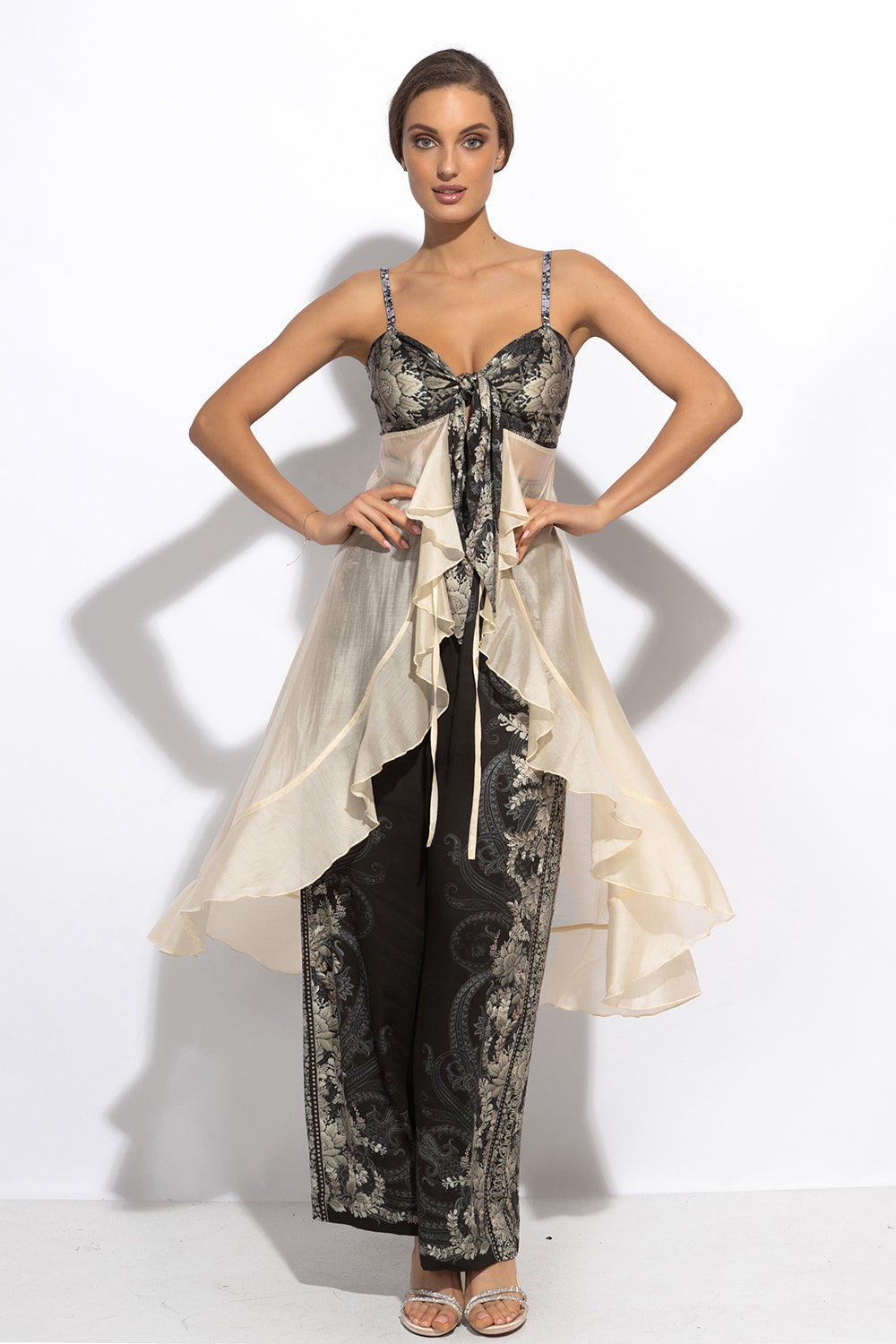 LYOCELl AND VISCOSE LONG RUFFLED TUNIC - FROZEN LOTUS