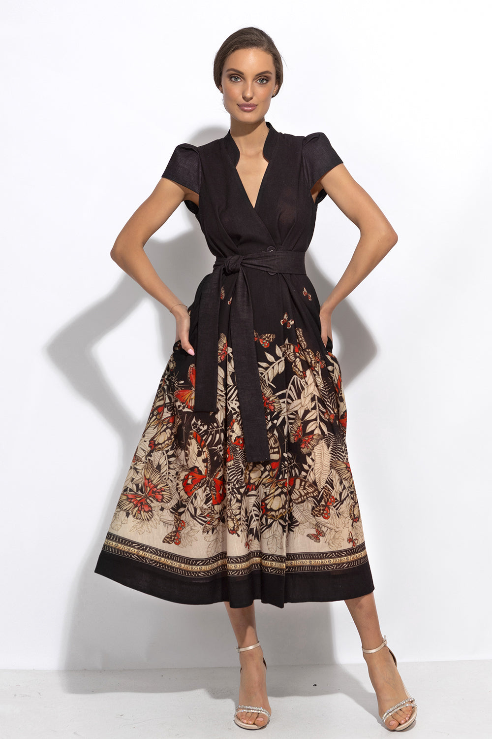 LONG FLARED LINEN DRESS - MIDNIGHT BUTTERFLIES JIORO ДЪЛГА РАЗКРОЕНА РОКЛЯ ОТ ЛЕН – MIDNIGHT BUTTERFLIES JIORO