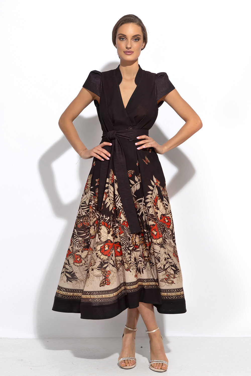 LONG FLARED LINEN DRESS - MIDNIGHT BUTTERFLIES JIORO ДЪЛГА РАЗКРОЕНА РОКЛЯ ОТ ЛЕН – MIDNIGHT BUTTERFLIES JIORO