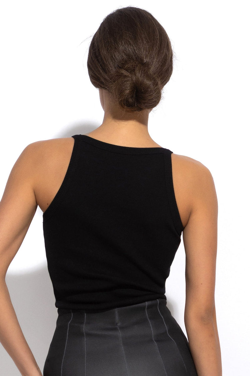 COTTON RIBBED CAMI TOP WITH THIN STRAPS IN BLACK - ESSENTIALS JIORO ТОП С ТЪНКИ ПРЕЗРАМКИ ОТ ПАМУЧЕН РИПС В ЧЕРНО – ESSENTIALS JIORO