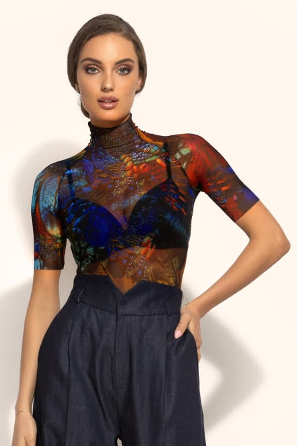 БОДИ С КЪС РЪКАВ ОТ МРЕЖА - AMAZONIA