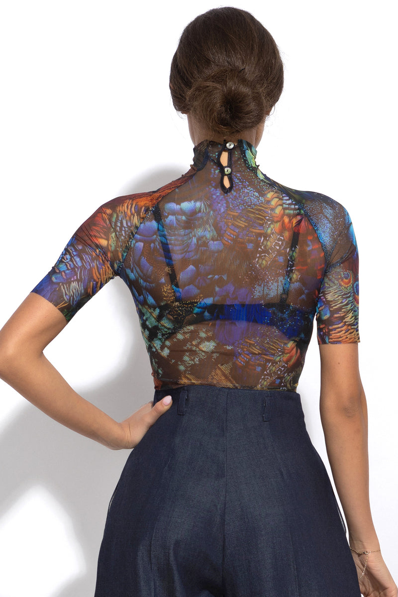 SHORT SLEEVE MESH BODYSUIT - AMAZONIA JIORO БОДИ С КЪС РЪКАВ ОТ МРЕЖА - AMAZONIA JIORO