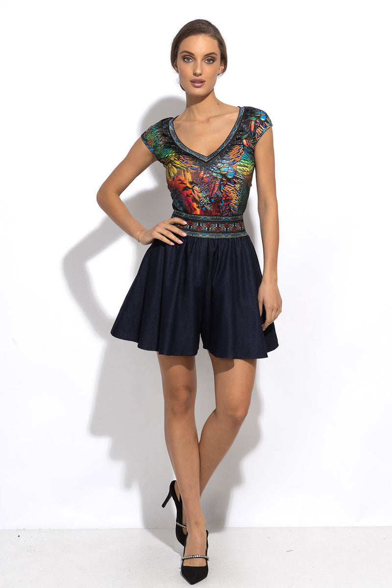 РАЗКРОЕНИ ДЪНКОВИ БЕРМУДИ ОТ ТЕНСЕЛ С ЛАСТИК - ESSENTIALS