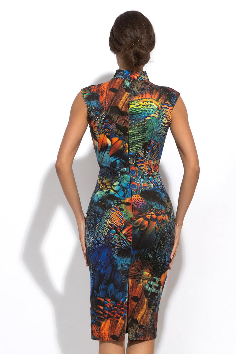 COTTON TWILL FITTED DRESS WITH DEEP NECKLINE - AMAZONIA