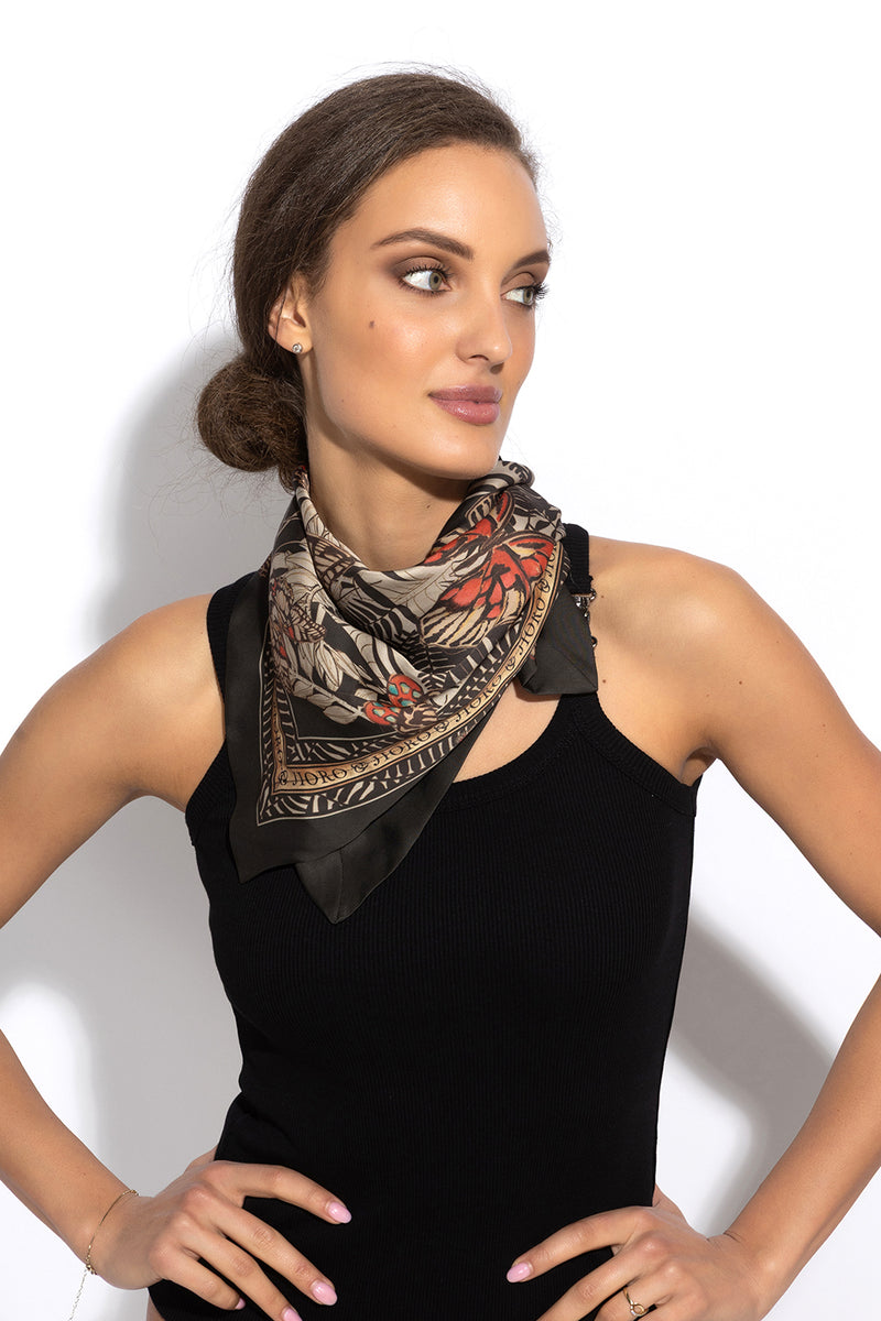 SQUARE VISCOSE HEADSCARF - MIDNIGHT BUTTERFLIES JIORO КВАДРАТНА КЪРПА ЗА ГЛАВА ОТ ВИСКОЗА - MIDNIGHT BUTTERFLIES JIORO