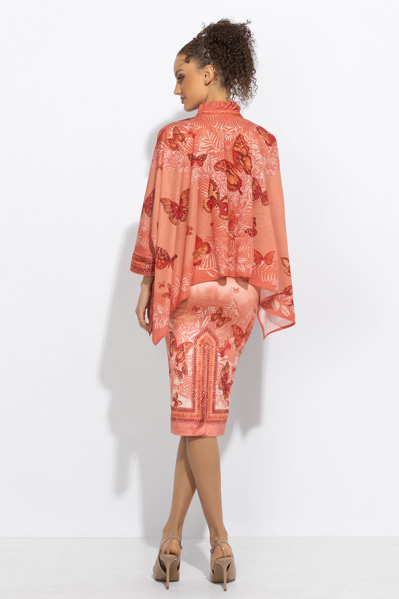 ПРАВОЪГЪЛНА ТУНИКА С ЯКА С НАБОРИ - PAPAYA BUTTERFLIES