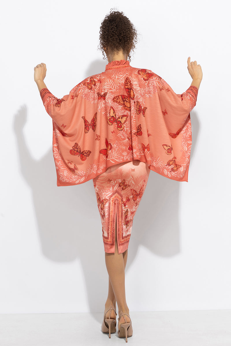 ПРАВОЪГЪЛНА ТУНИКА С ЯКА С НАБОРИ - PAPAYA BUTTERFLIES