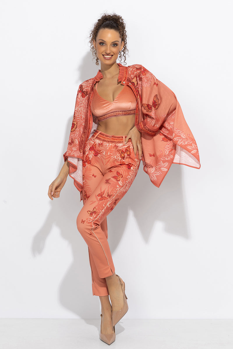 ПРАВОЪГЪЛНА ТУНИКА С ЯКА С НАБОРИ - PAPAYA BUTTERFLIES