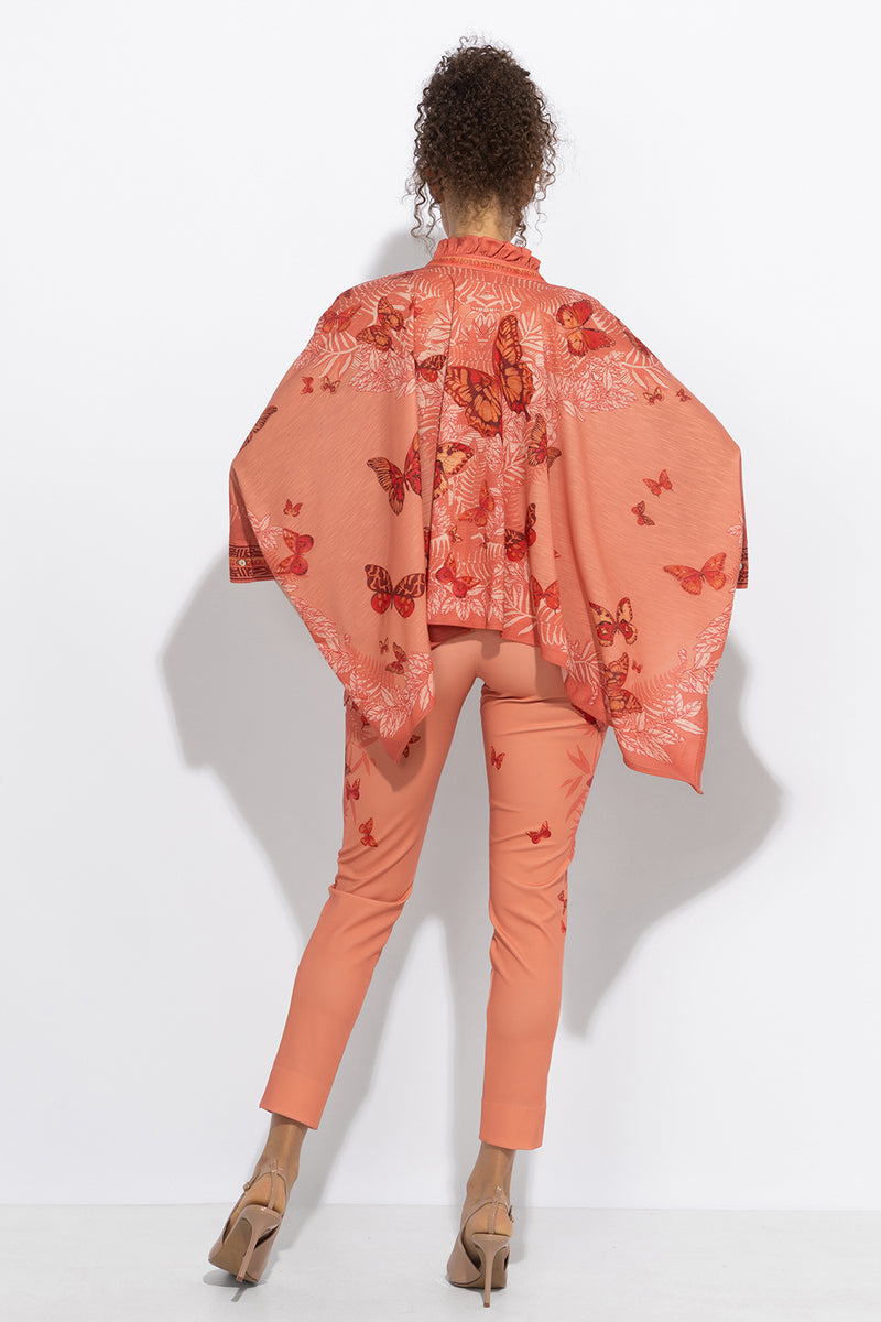 ПРАВОЪГЪЛНА ТУНИКА С ЯКА С НАБОРИ - PAPAYA BUTTERFLIES