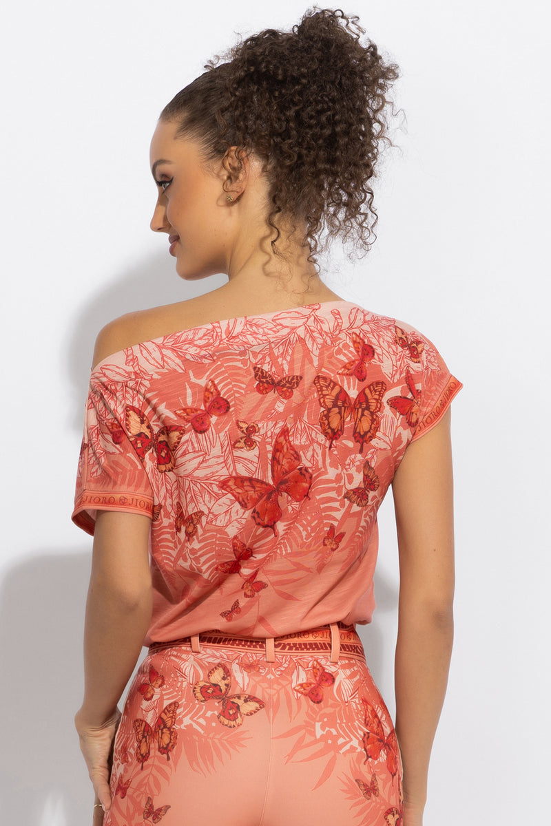 БЛУЗА С ПАДНАЛО РАМО И СВОБОДНА КРОЙКА - PAPAYA BUTTERFLIES