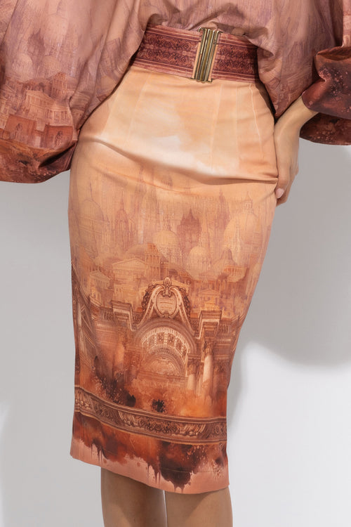 PENCIL COTTON TWILL SKIRT WITH ELASTIC WAIST - ANCIENT TOWN JIORO ПОЛА ДО КОЛЯНОТО ОТ ПАМУЧЕН ТВИЛ - ANCIENT TOWN JIORO