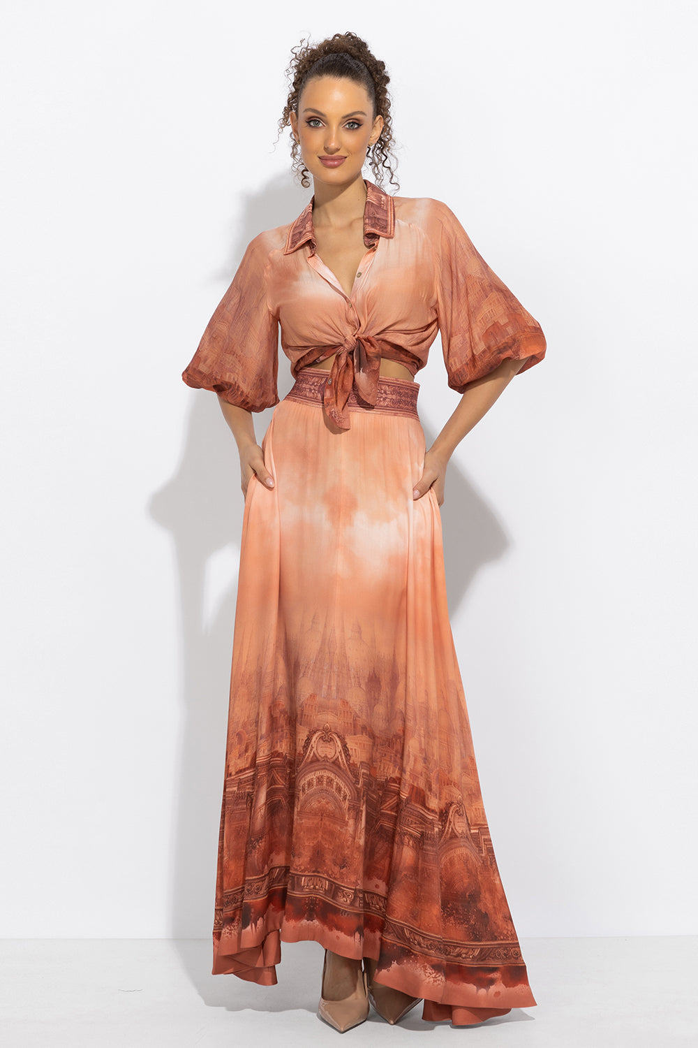 LONG VISCOSE SKIRT WITH ELASTIC WAIST AND SIDE POCKETS - ANCIENT TOWN