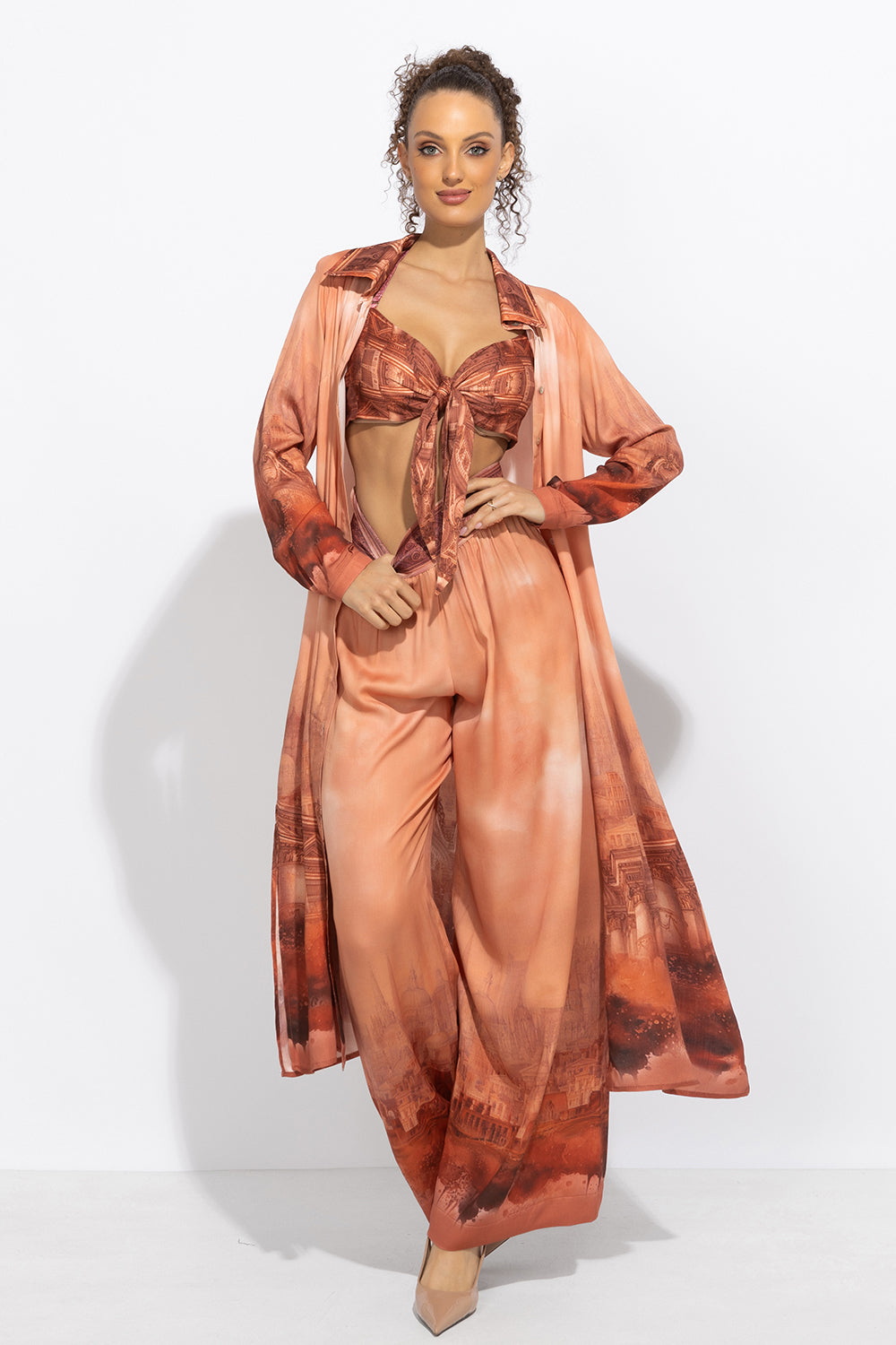 VISCOSE SHIRT DRESS WITH DETACHABLE BELT - ANCIENT TOWN