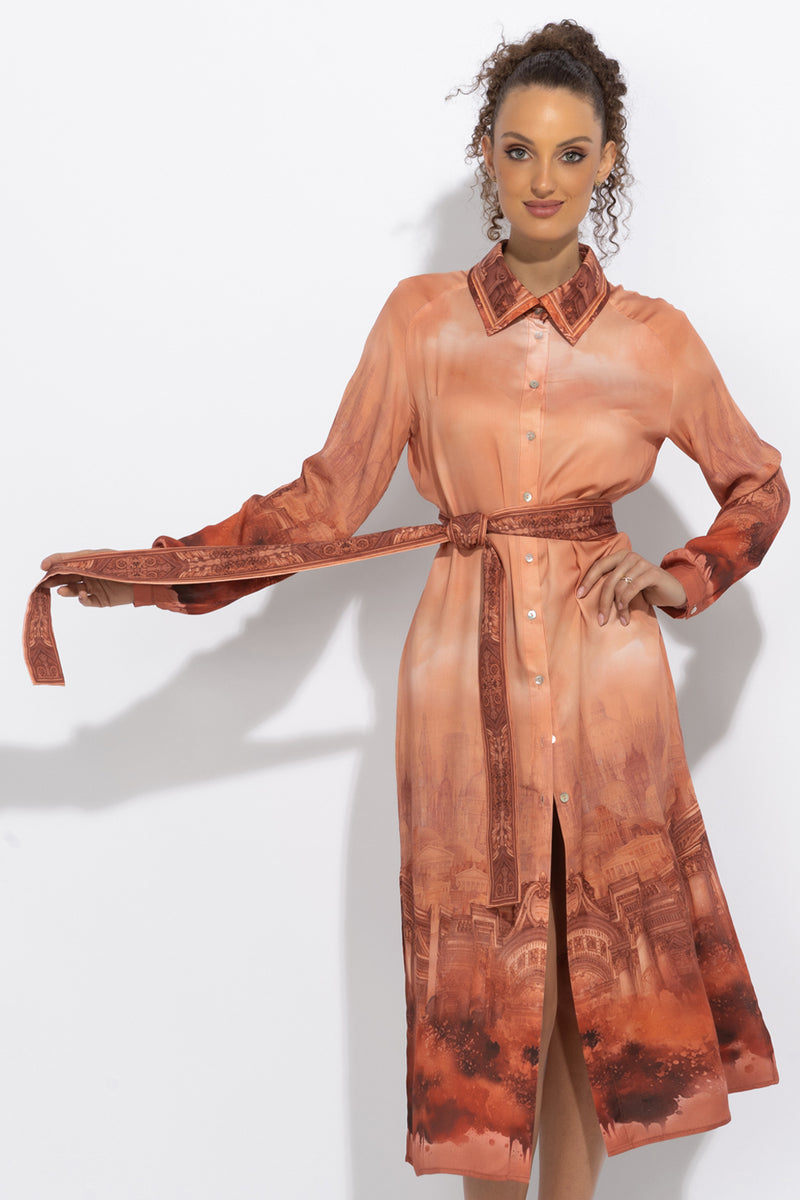 VISCOSE SHIRT DRESS WITH DETACHABLE BELT - ANCIENT TOWN