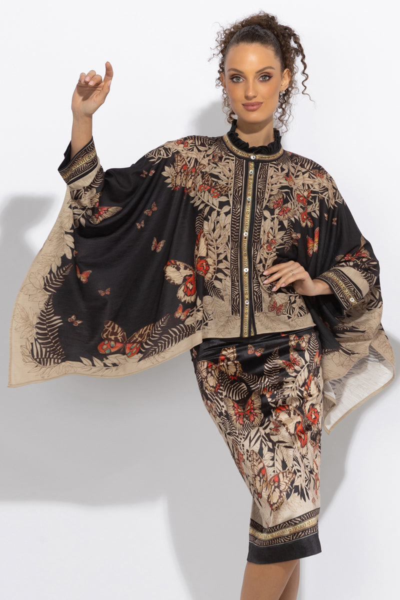 SQUARE TUNIC WITH RUFFLED COLLAR - MIDNIGHT BUTTERFLIES