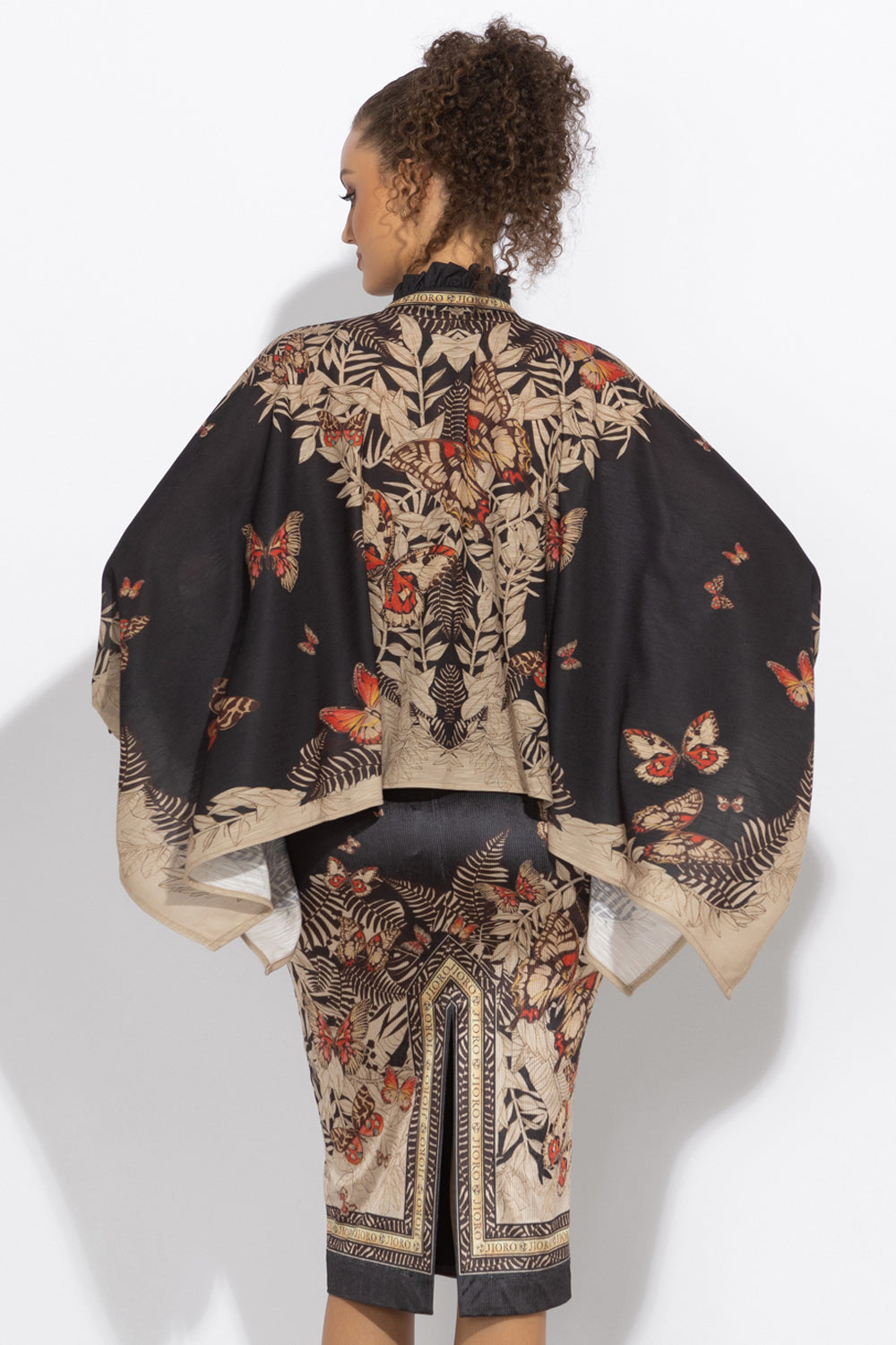 SQUARE TUNIC WITH RUFFLED COLLAR - MIDNIGHT BUTTERFLIES