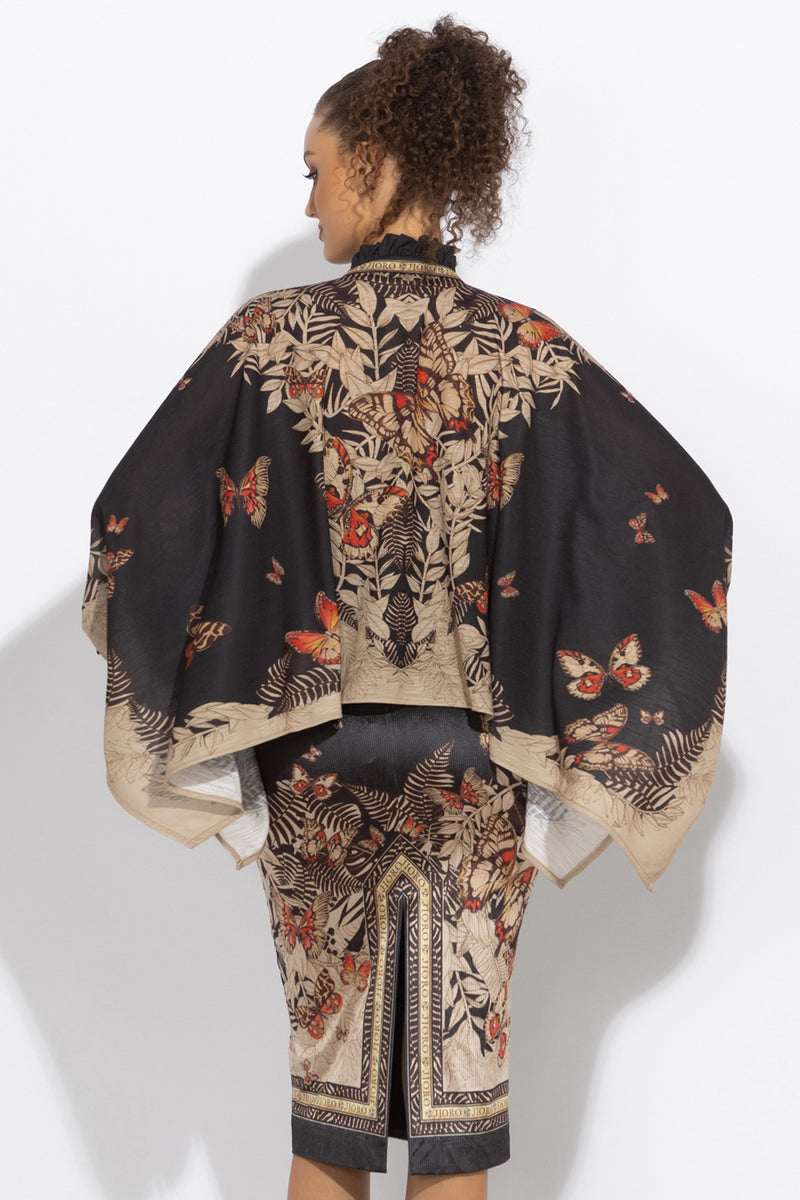 SQUARE TUNIC WITH RUFFLED COLLAR - MIDNIGHT BUTTERFLIES